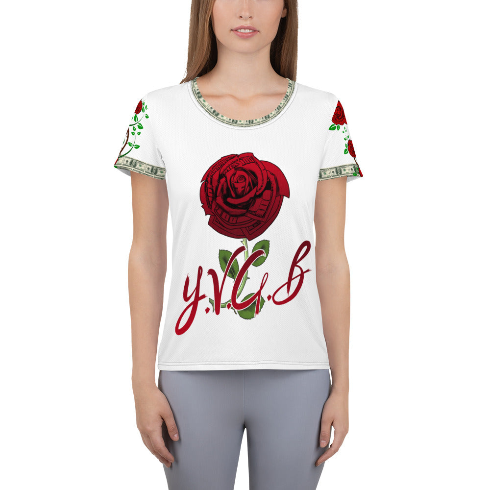 Y.v.G.B Rose Women's Athletic T-shirt by Don's Custom Apparel - Dons Custom Apparel